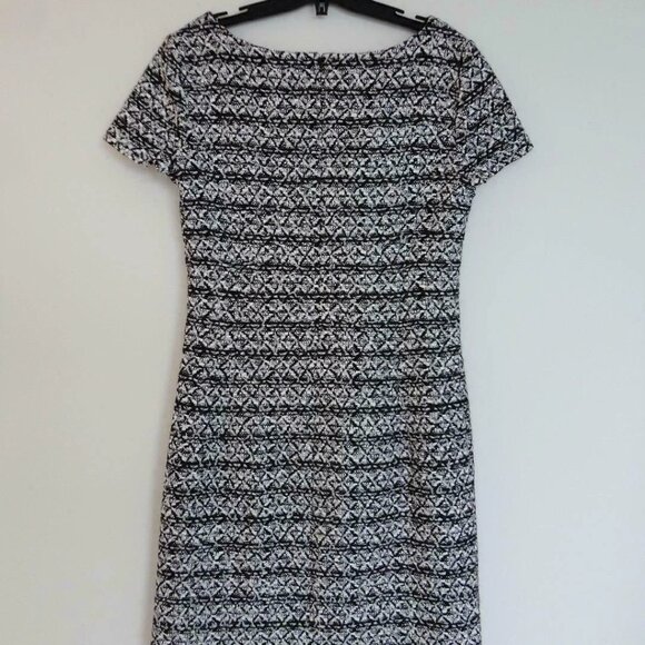 NWT OSCAR DE LA RENTA Black White Cotton Blend Tweed SS Bateau Neck Dress 6 - Picture 7 of 7
